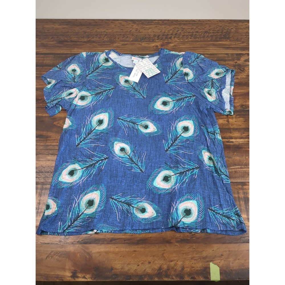 Lularoe‎ Olive Shirt 2XL Peacock Feathers NWT blue and white